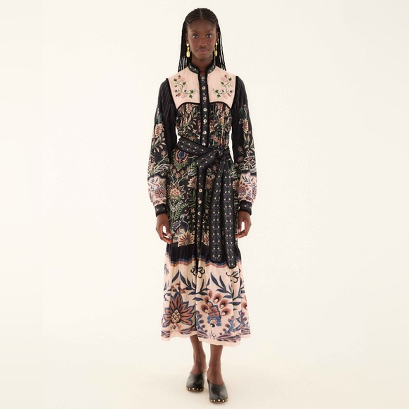 FARM Rio Dresses & Skirts - Farm Rio: Black Marvelous Garden Long Sleeve Maxi Dress